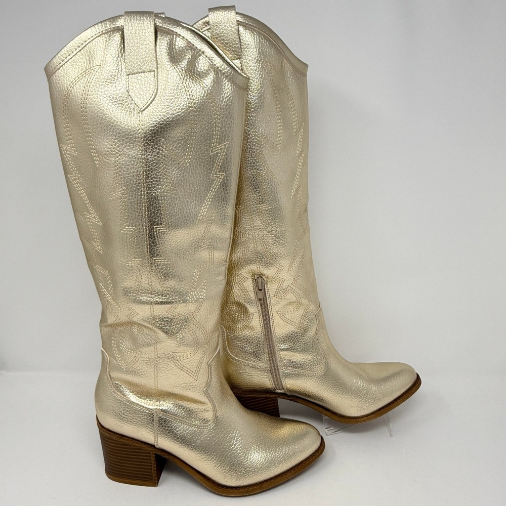 Gold Western Cowboy Cowgirl Boots Womens 7 / 37.5M Stars Design - Picture 4 of 10
